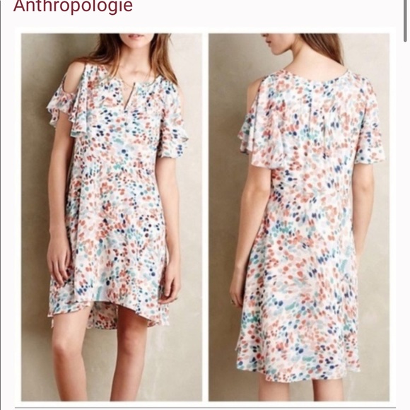 MAEVE Anthropologie Watercolor Flutter V-Neck Cold Shoulder Dress - XS - NWOT - Picture 2 of 10